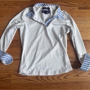 Essex Classics Performance White Long Sleeve Shirt with Blue Striped Accents